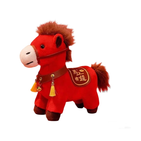 Kiplyki Red Horse Plush Toy Red Lucky Doll with Money Symbol Soft Huggable Home Decor Gift for Holiday Celebration Good Fortune Charm