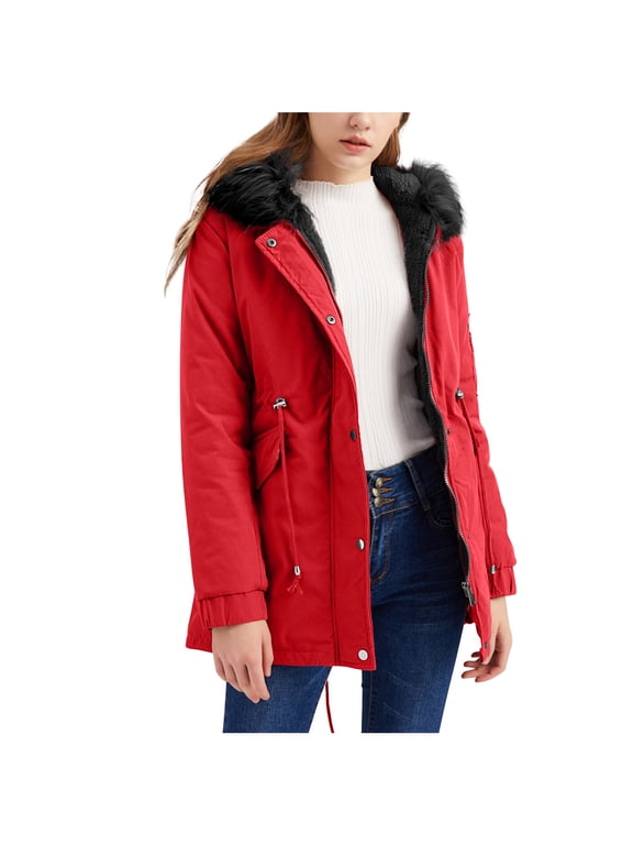Save Big Women's Winter Coat New Parka Mid Length Hooded Warmth Plush Casual Comfortable Jacket