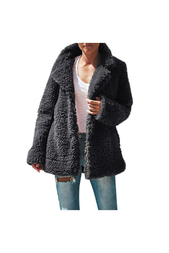 Save Big Women's Winter Coat Plus Size Warm Loose Plush Turndown Collar Jacket Coat
