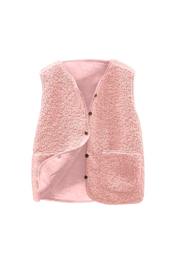 Save Big Women's Winter Coat Pocket Short Jacket Sleeveless Fleece Button Solid Outerwear