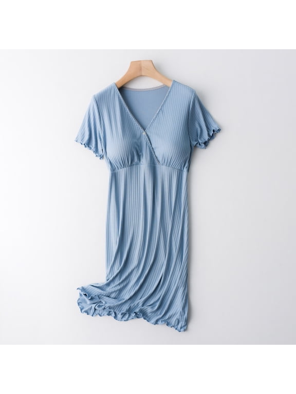 Save Big Womens Maternity Dress Breastfeeding Solid V-neck Short Sleeve Postpartum Sleepwear With Chest Pad