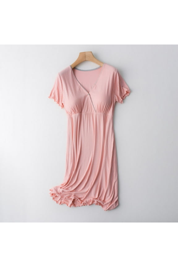 Save Big Womens Maternity Dress Breastfeeding Solid V-neck Short Sleeve Postpartum Sleepwear With Chest Pad