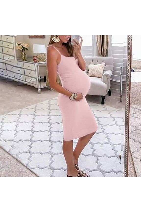 Save Big Womens Maternity Dress Sleeveless Round Neck Medium Long With Suspender Solid Color Dress