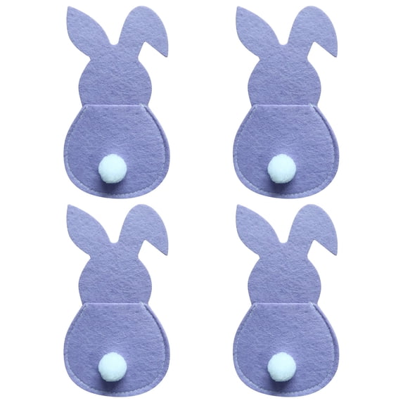Kiplyki Set Of 4 Bunny Flatware Holders Easter Bunny Cutlery Bag Rabbit-Shape Cutlery Set With Tail