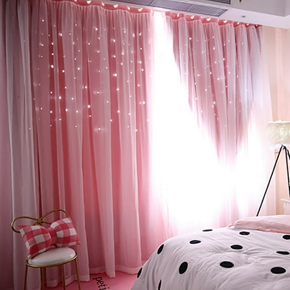 Kiplyki Starry Sky Sheer Curtain Tulle Window Treatment Voile Drape Valance Double-deck