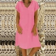thumbnail image 1 of Kiplyki Summer Dress for Women 2024 Loose V-Neck Solid Short Sleeve And Linen Dress, 1 of 5