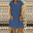 thumbnail image 1 of Kiplyki Summer Dress for Women 2024 Loose V-Neck Solid Short Sleeve And Linen Dress, 1 of 5