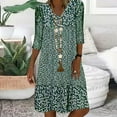 thumbnail image 1 of Kiplyki Summer Dress for Women 2024 V-Neck Print 3/4 Sleeve Fold Mini Dress, 1 of 6