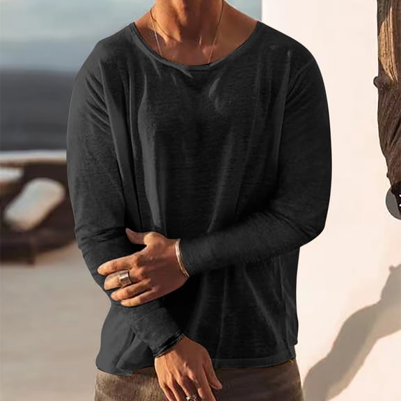 Kiplyki Thermal Shirts for Men Round Neck Long Sleeve Pullover Breathable Shirt Blouse Tops