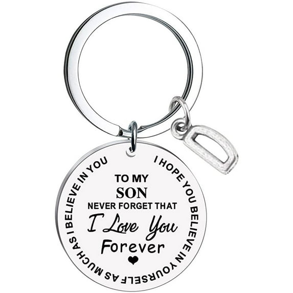 Kiplyki To My Son Message Keychain Stainless Steel Initial Last Name 26 Letter Family Inspirational Keychain Gift