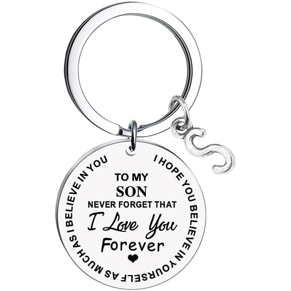 Kiplyki To My Son Message Keychain Stainless Steel Initial Last Name 26 Letter Family Inspirational Keychain Gift