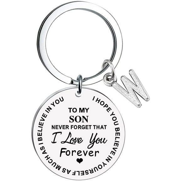 Kiplyki To My Son Message Keychain Stainless Steel Initial Last Name 26 Letter Family Inspirational Keychain Gift