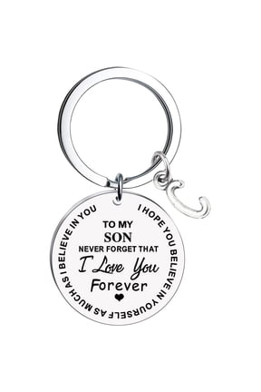 To My Son Message Keychain Stainless Steel Initial Last Name 26 Letter Family Inspirational Keychain Gift