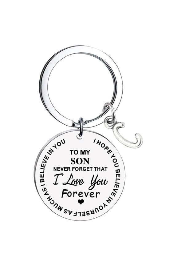 To My Son Message Keychain Stainless Steel Initial Last Name 26 Letter Family Inspirational Keychain Gift