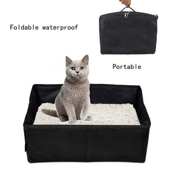 Kiplyki Travel Cat Litter Box, Foldable To Carry Outdoor Oxford Cloth Waterproof. Portable, Lightweight, Leak-Proof & Easy To Store (For Medium Cats And Kittens, Black)