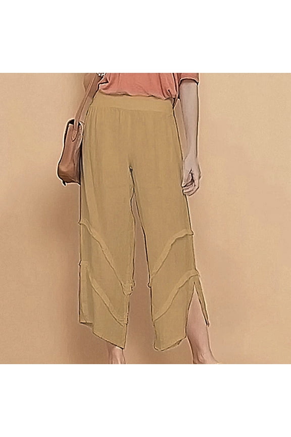 Trendy Pants for Women Design Mid Waist Cotton Linen Plain Ribbon Pocket Loose Bloomers