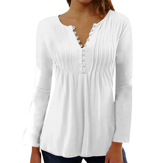Kiplyki Trendy Women Fold Printed Regular Women Long Sleeves V Neck Button Top