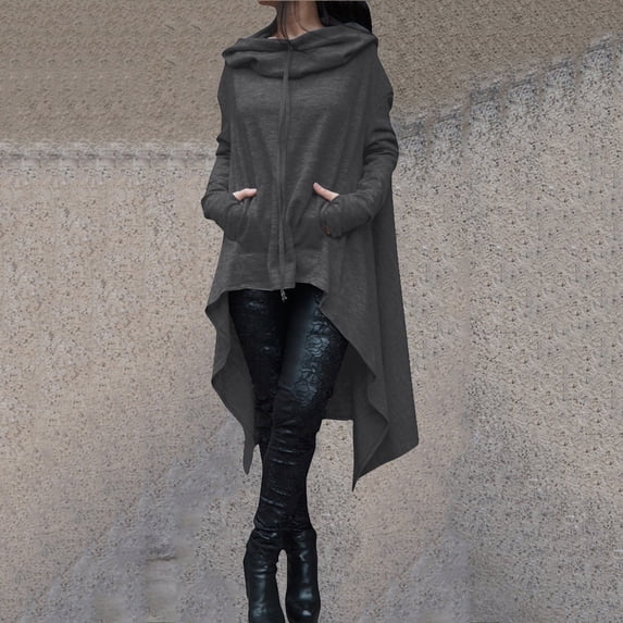 Kiplyki Trendy Women Plus SizeLong Sleeve Loose Solid Medium And Long Tops Hooded Sweatshirts Women Blouse