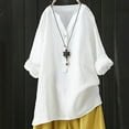 thumbnail image 1 of Kiplyki Trendy Women 's V-Neck Long Sleeve Loose Button And Linen Tunic Shirts Shirts Blouse, 1 of 5
