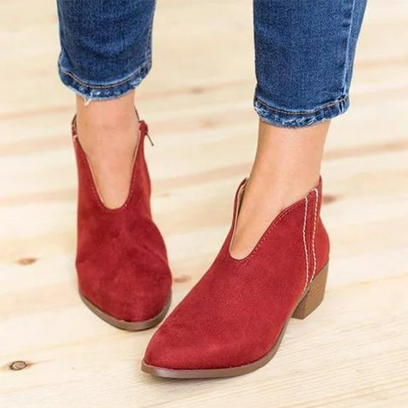 Kiplyki Weekly Women Mid Heel Shoes Winter Warm Leopard Side Zipper Pointed Toe Casual Solid Color