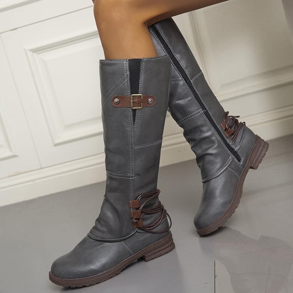 Kiplyki Weekly Women Shoes Western Boots Casual Warm Low Heels Mid-calf Boots