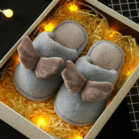 Kiplyki Wellness Baby Shoes Girls Plush Wing Keep Warm Non-slip Soft Slippers