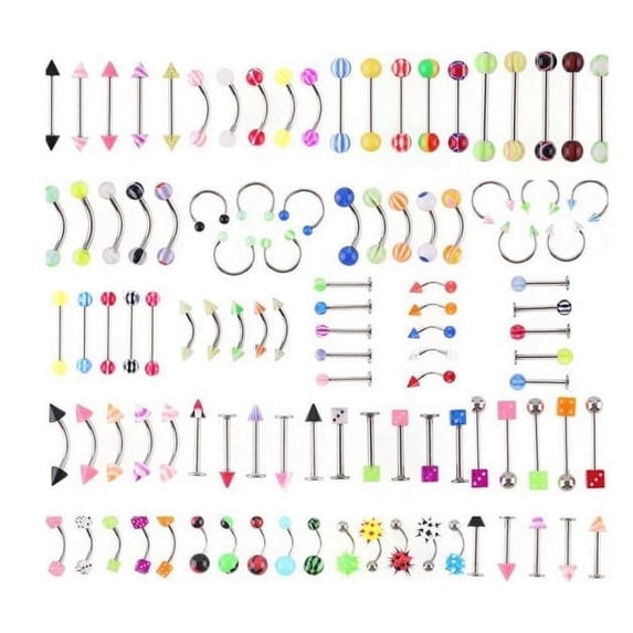 Kiplyki 105pcs Body Jewelry Eyebrow Navel Belly Tongue Nose Piercing Bar Ring