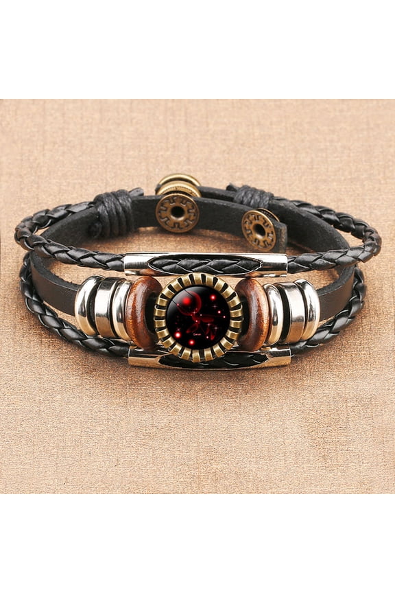 12 Constellation Bracelet Charm Leather Rope Bracelet Ladies Men Hand Woven Rope Bracelet Punk Chain Cuffs