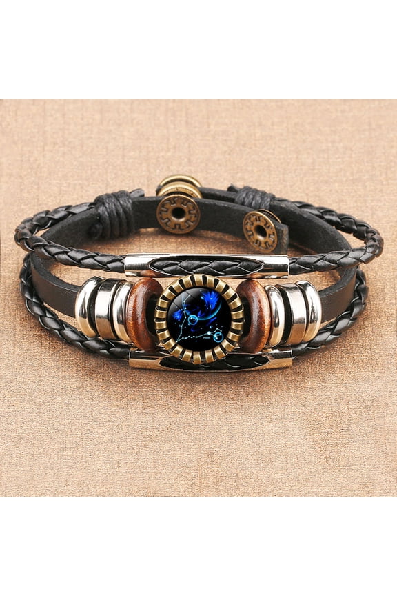12 Constellation Bracelet Charm Leather Rope Bracelet Ladies Men Hand Woven Rope Bracelet Punk Chain Cuffs