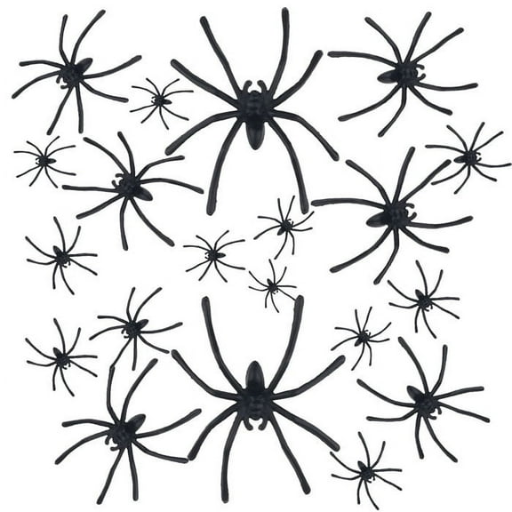 Kiplyki 20 PC Halloween Plastic Black Spider Joking Toys Decoration Realistic