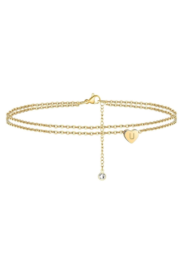 Kiplyki 2022 New Heart Initial Beach Ankle Bracelets For Women, 14K Gold Filled Handmade Dainty Layered Anklet Letter Initial Heart Ankle Bracelets For Women Beach Jewe