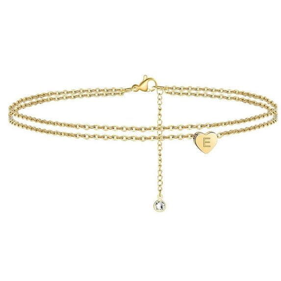Kiplyki 2022 New Heart Initial Beach Ankle Bracelets For Women, 14K Gold Filled Handmade Dainty Layered Anklet Letter Initial Heart Ankle Bracelets For Women Beach Jewe