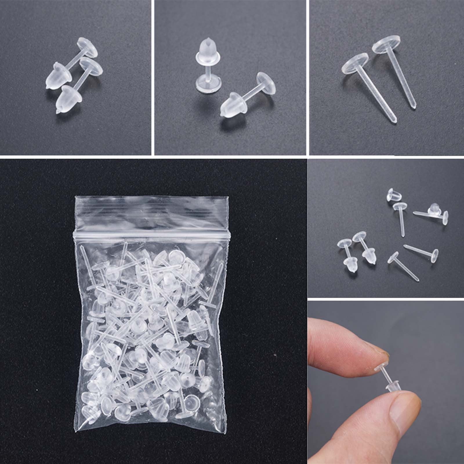 Kiplyki Wholesale 25 Pair Of Plastic Earring Posts And Transparent Earrings  On The Back Of Earrings