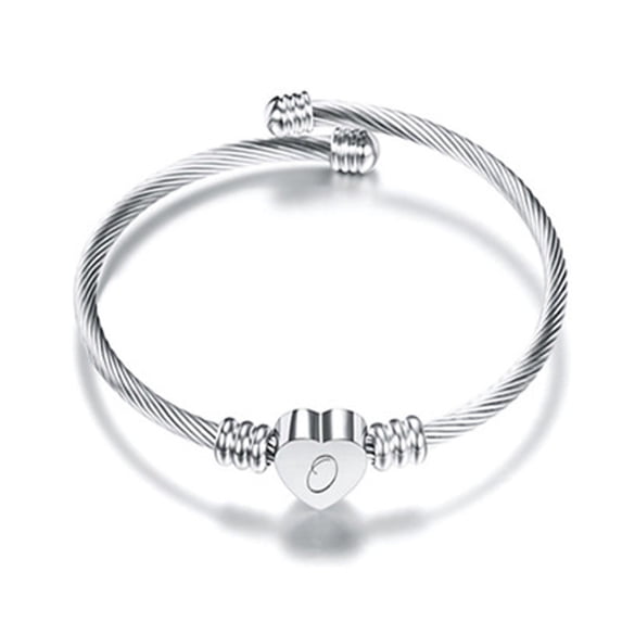 Kiplyki Wholesale 26 Letters Stainless Steel Wire Bracelet Heart-shaped Bracelet