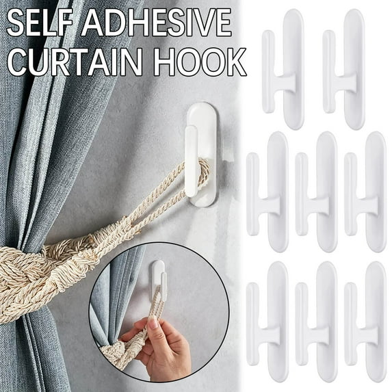 Kiplyki 8pcs Wall Self Adhesive Curtain Hook Pull Rope Holder Rope Rack