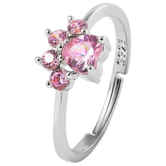 Kiplyki Adjustable Cat Paw Design Ring With Cubic-Zirconia For Cat And Silver