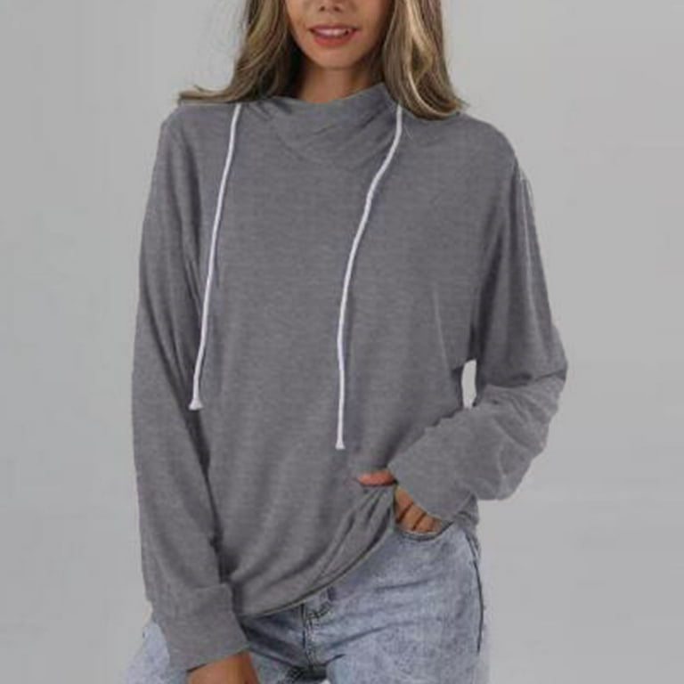 Kiplyki Wholesale Autumn Sweatshirts Solid Color V Neck Loose Drawstring Hooded Sweatshirt
