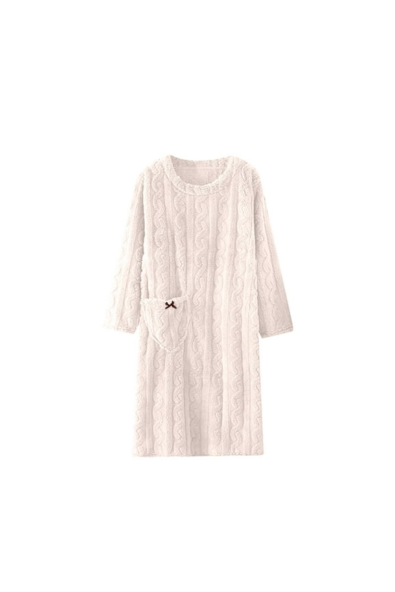 Kiplyki Fall Dresses for Women Flannel Nightgown Home Solid Long Skirt Extended And Thickened Velvet Pattern