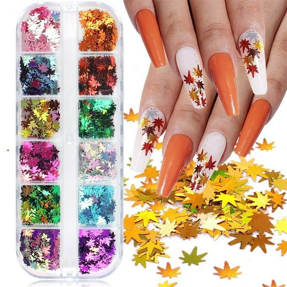 Kiplyki Fall Nail Art Stickers Decals Leaf Glitter Maple Fall Nail Art Sequins Supply Ma