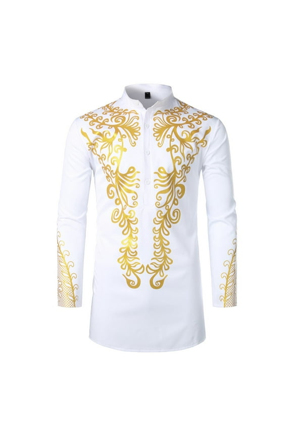 Fashion Men Africa Summer Bohe Long Sleeve Basic T Shirt Blouse Fit Slim Top