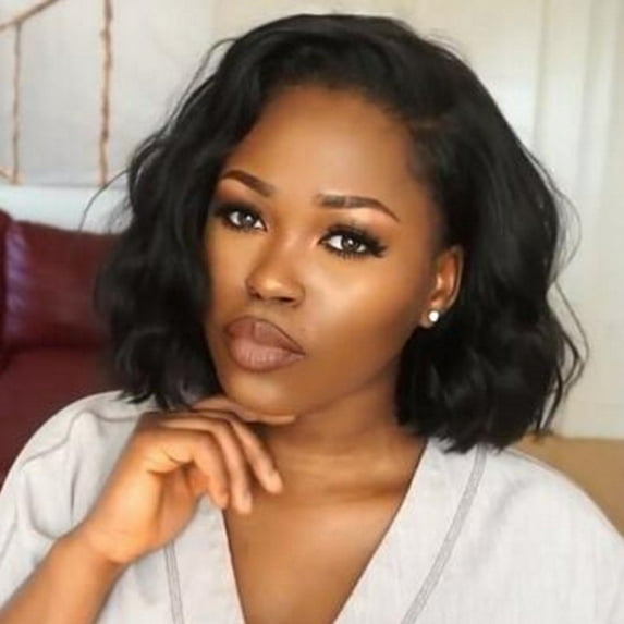 Kiplyki Fashion Short Wavy Bob Synthetic Wig for Black Women Black