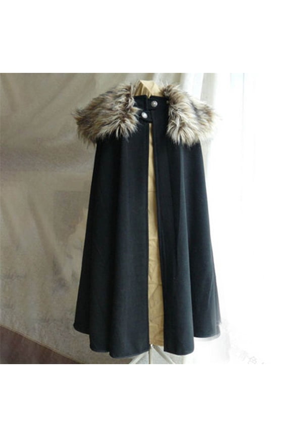 Fashion Solid Steampunk Cape Woolen Plush Collar Coat Cloak