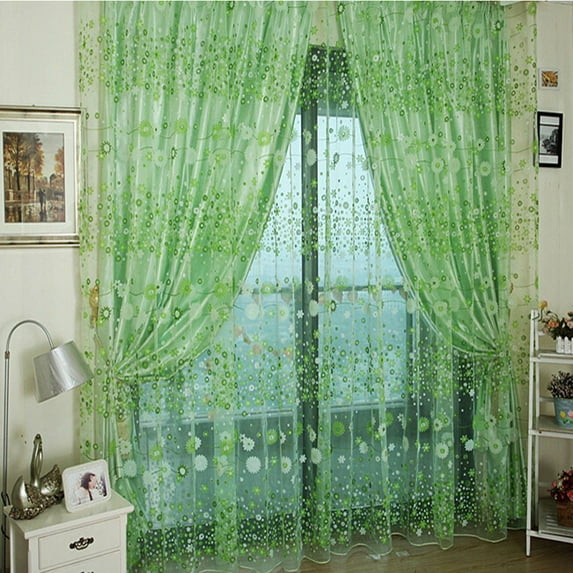 Kiplyki Flower Sheer Curtain Tulle Window Treatment Voile Drape Valance 1 Panel Fabric