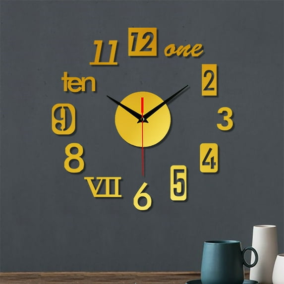 Kiplyki Frameless DIY Wall Mute Clock 3D Mirror Surface Sticker Home Office Decor