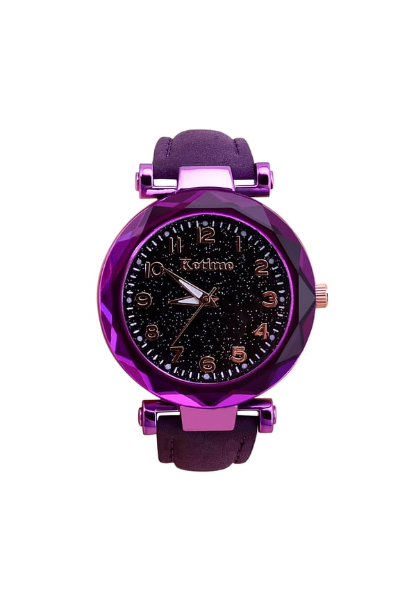 Ladies Casual Fashion Quartz Watch Sky Twinkling Dial Leather Strap Watch