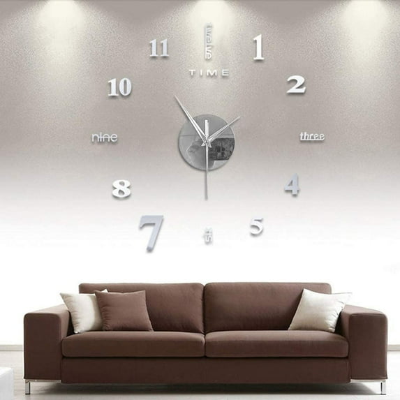 Kiplyki Large Frameless DIY Wall Mute Clock 3D Mirror Surface Sticker Home Office Decor
