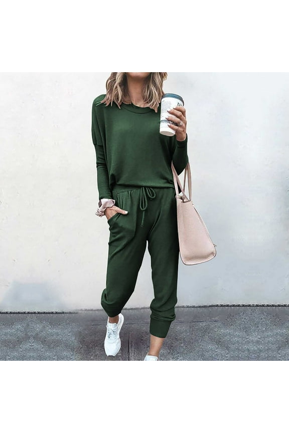 Leggings for Women Two-Piece Solid Top Pants Sets Long Sleeve Wear Sports Suit