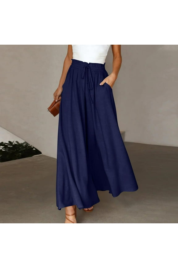 Leggings for Women s Drawstring Pocket Elastic Waist Long Wide Leg Pants