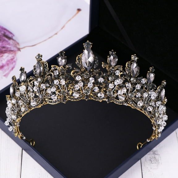 Kiplyki Luxury Elegant Crown Full Diamond Black Zircon Flower Headwear Headband Ladies