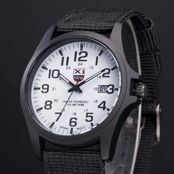 Kiplyki Mens Date Stainless Steel Military Sports Analog Quartz Army Wrist Watch BK&WH